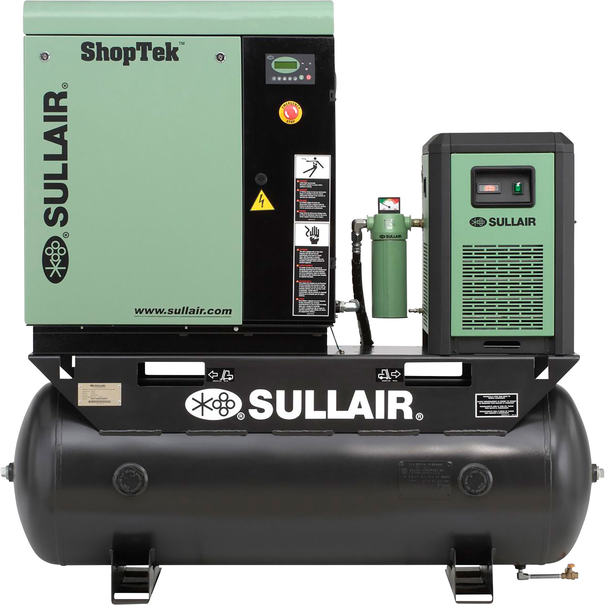 Sullair ShopTek Rotary Screw Air Compressor with Refrigerated Air Dryer — 5 HP, 230 Volt, 1 Phase, 80-Gallon Horizontal Tank, Model# ST410RD/230/1/60